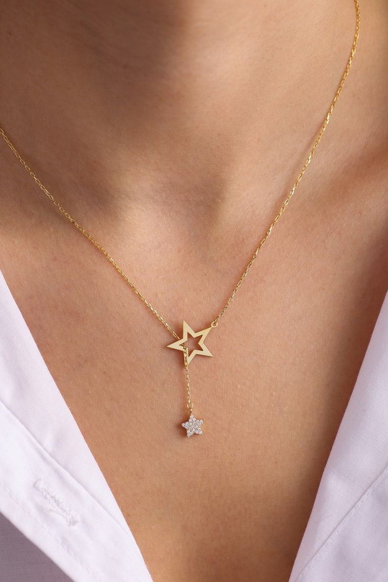 Star Lariat Necklace Gold Star Lariat Dainty Gold Lariat Etsy