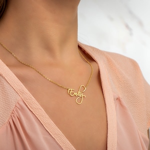 Colar com nome elegante, colar delicado com nome escrito à mão, colar moderno, colar com nome escrito à mão, colar com nome personalizado com assinatura dourada