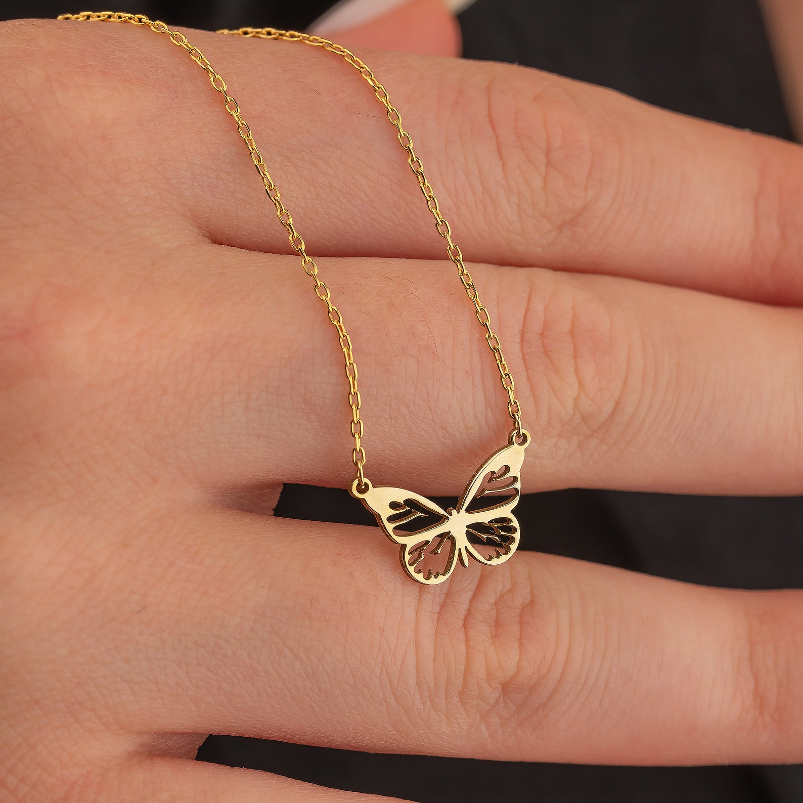 18K Gold Butterfly Necklace Tiny Butterfly Necklace Etsy