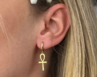 Ankh Earring, Ankh Cross Earring, Dainty Ankh Jewellery, Gift for Her, Tiny Ankh Earring, Christmas Gift for Women, Ankh Symbol Earring