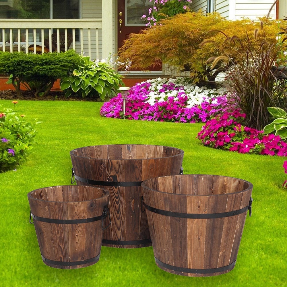 Half Barrel Planter Set of 3 Small Medium Large Flower Etsy