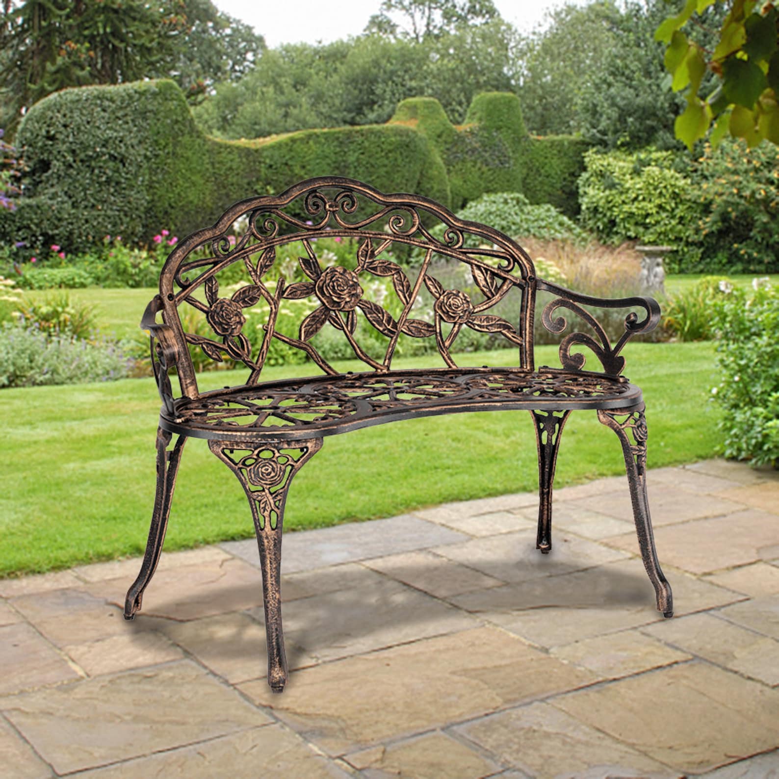 Metal Garden Bench 98cm Cast Aluminium Outdoor Rustic 2 Seat Etsy