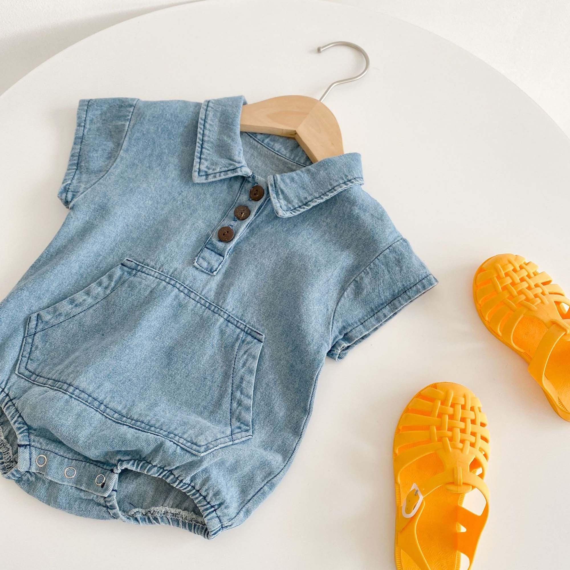 Denim Baby Romper Baby Denim Collared Romper Unisex Baby Etsy