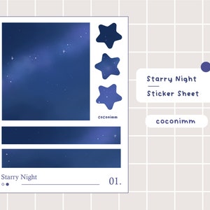 Starry Night / Hoja de pegatinas / Pegatinas estéticas / Planner Deco / Pegatinas de diario