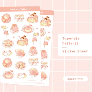 Desserts japonais | Feuille d’autocollants mignonne | Autocollants mignons | Autocollants de planificateur | Autocollants de journalisation
