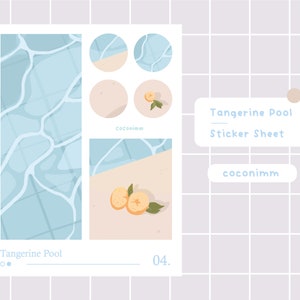 Tangerine Pool / Hoja de pegatinas / Hoja de pegatinas estéticas / Pegatinas de diario / Bujo Materials