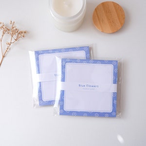 Blue Flowers | Cute Memo Pad | Aesthetic Stationery | Scrapbook Paper | Note Paper | Cute Stationery