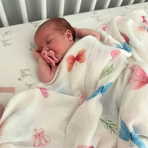 Aquarel Butterfly Muslin Inbakerdeken, Bamboe mousseline inbakeren, babydekens, kinderwagendeken, pasgeboren inbakeren, mousseline wrap