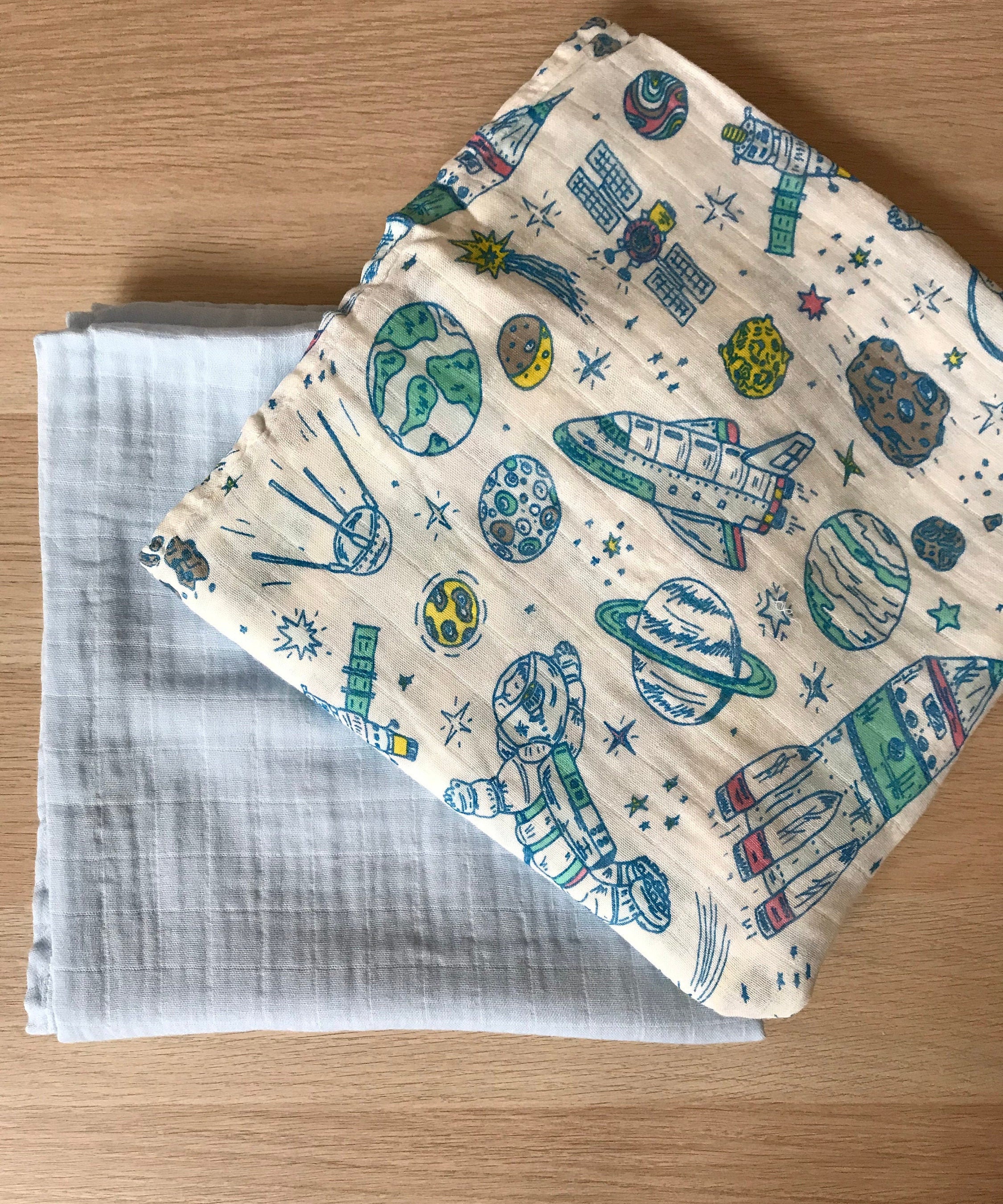 Baby Boy Muslin Swaddle Gift Set, Astronaut Bamboo Muslin Swaddle, Baby