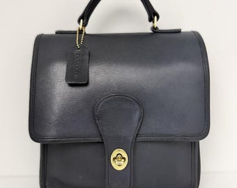Vintage Coach Station Bag Navy Blue Leather Crossbody Pre 1994 USA Brass Turn lock