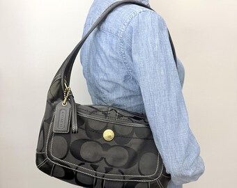 Vintage Coach Y2K 00s Black Signature East West Canvas & Leather