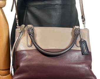 Coach Mini Borough Satchel 32503 Color block Leather Handbag Oxblood/Taupe