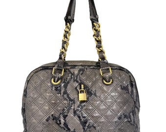 Marc Jacobs Snake Embossed Leather Satchel Gray Gold Chain Bag