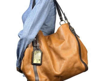Lauren Ralph Lauren Leather Hobo Tote Cognac Brown Oversized Bag
