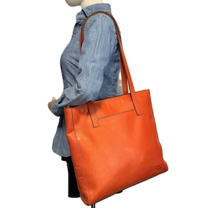 Patricia Nash Orange Leather Tote Bag Shopper Structured Shoulder Bag