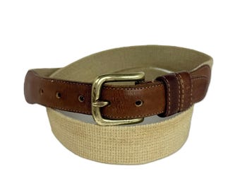 Coach Vintage 1980s Linen & Leather Belt Size 34 Brass Buckle Preppy