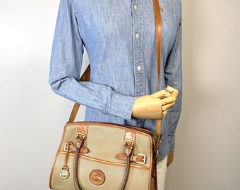 Vintage Dooney & Bourke Taupe AWL Satchel Bag Leather Crossbody Purse USA Made