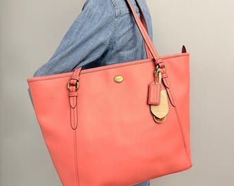 Coach Peyton Coral Pink Leather Tote 2013 Crossgrain Leather Zip Top Spring Capsule Style