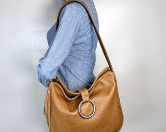 Vintage Donald J Pliner Camel Leather Slouchy Hobo Y2K Shoulder Bag