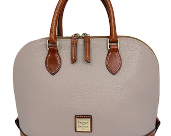 Dooney & Bourke Vintage 90s Stone / Natural Pebble Leather Dome Satchel Crossbody w/Brown Trim