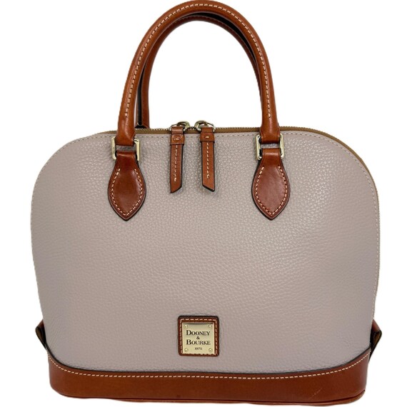 Dooney & Bourke Vintage 90s Stone / Natural Pebble Leather Dome Satchel Crossbody w/Brown Trim