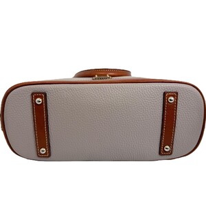 Dooney & Bourke Vintage 90s Stone / Natural Pebble Leather Dome Satchel Crossbody w/Brown Trim image 13