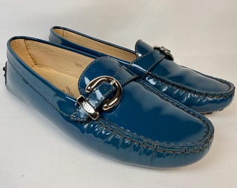 Tod's Gommino Blue Patent Leather Driving Loafers 36.5 Made in Italy