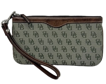 Dooney & Bourke Vintage 90s Y2K Wristlet DB Monogram Canvas Leather Pouch