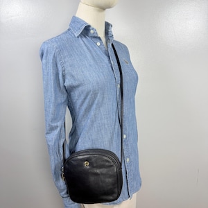 Etienne Aigner Vintage 1980s Mini Black Leather Crossbody Gold