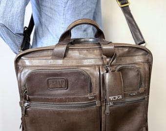 Vintage TUMI Brown Leather Expandable Briefcase Laptop Messenger Bag 96114BH