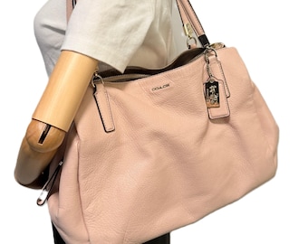 Coach Pink Leather Satchel Bag Soft Pebbled Shoulder Purse Multi Compartment Tote