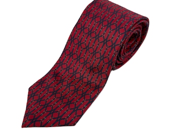 Italian Silk Vintage Tie Red Equestrian Chain Pattern Handmade