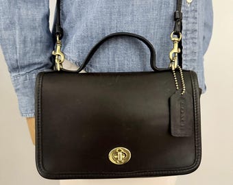 Vintage Coach Casino Bag 9924 Black Leather Crossbody 1994 USA Turn Lock Purse