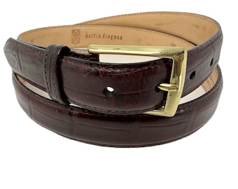 Vintage Martin Dingman Mahogany Leather Belt | Italian Calfskin, Brass Buckle, Embossed Alligator Grain