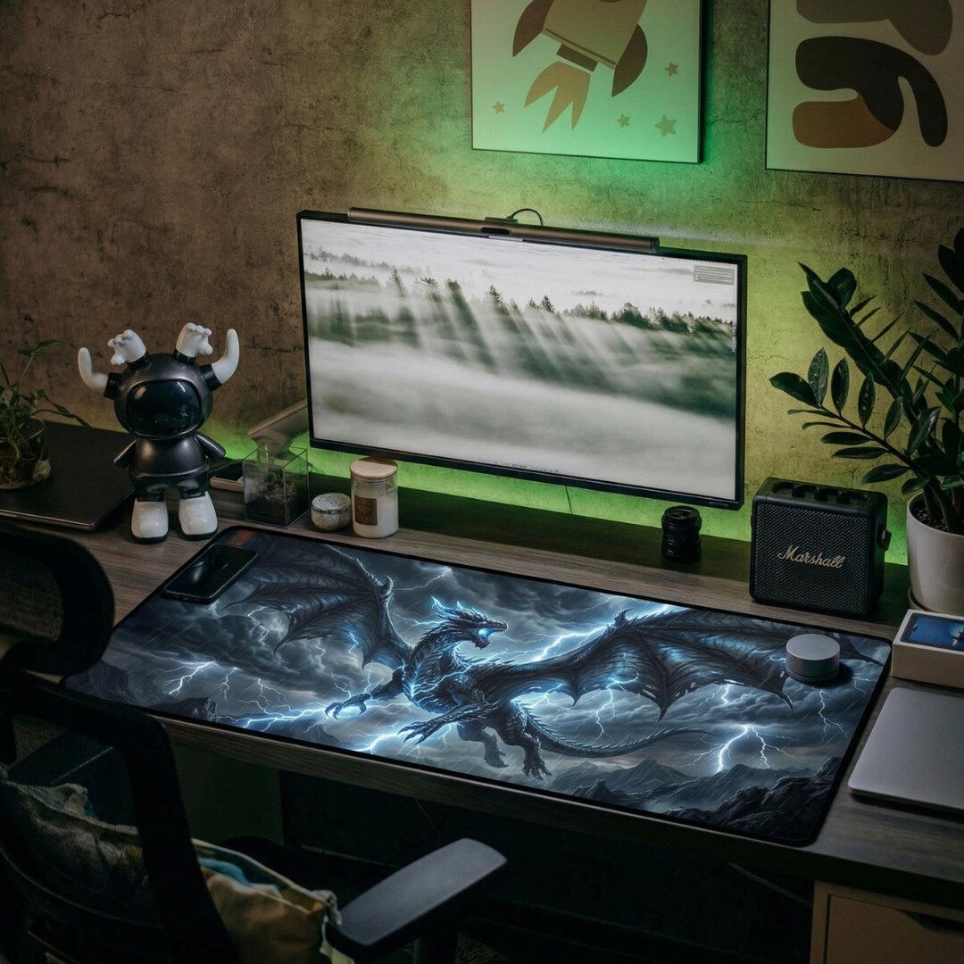 Desk Model Lightning Storm Dragon Desk Mat | Lightning Dragon XXL Gaming Mousepad | Extended ...