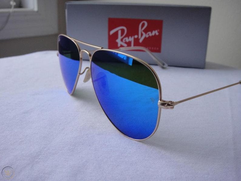ray ban aviator blue lens gold frame