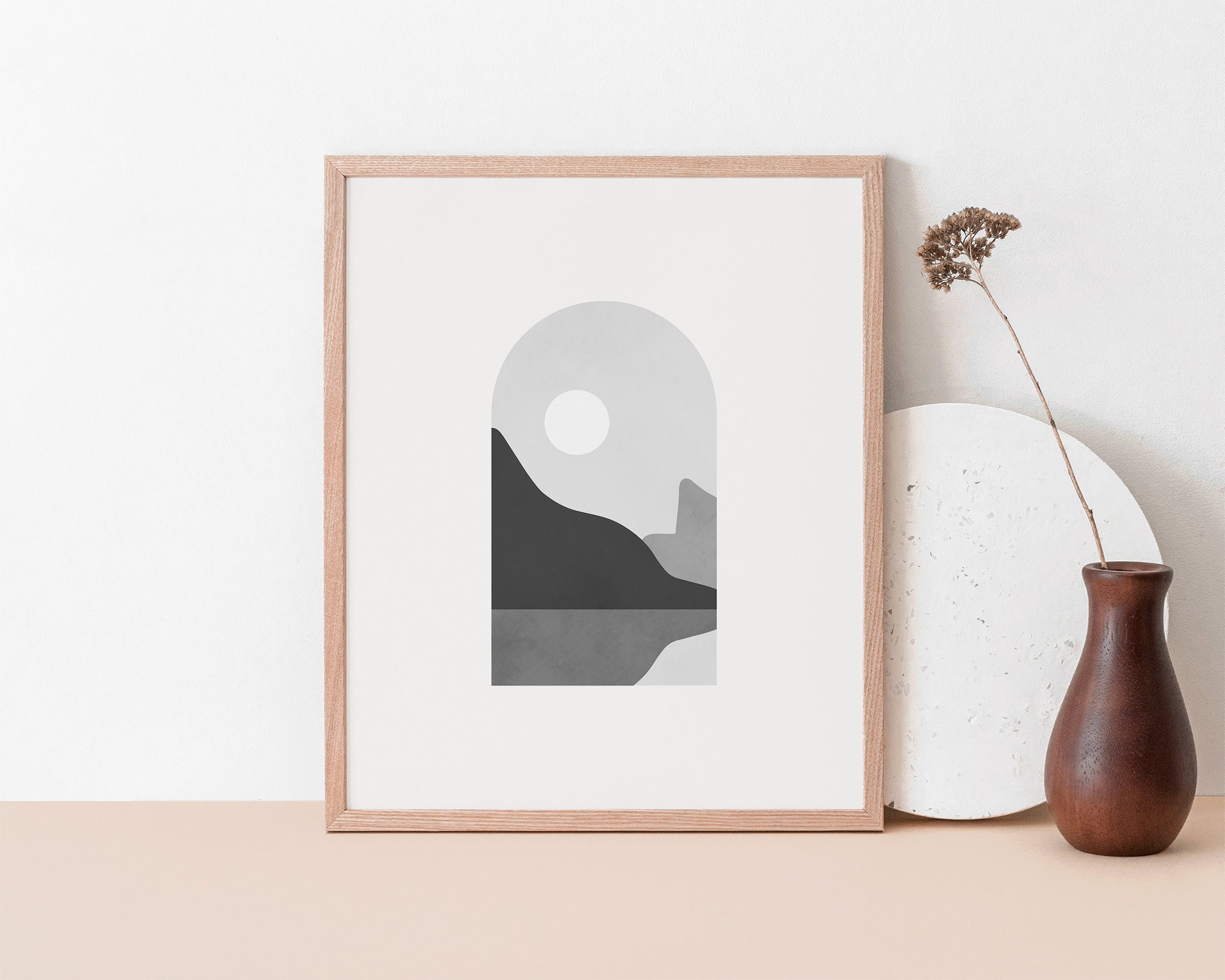 Retro Printable Line Art Instant Digital Download Sunrise Abstract Wall Art Neutral Wall Art Abstract Desert Mid Century Arch Print