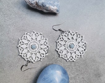 Lace earrings and natural angelite stone