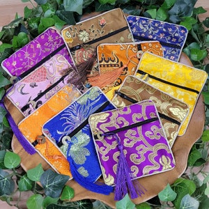Crystal Storage Pouch (With Tassel) / Embroidered Jewelry Bag / Trinket Pouch / Fabric Gift Bag / Travel Protection Pouch