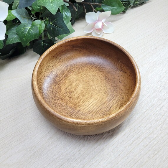 Large Acacia Wood Bowl (6 Inch Diameter) / Wooden Trinket Dish / Round Crystal & Jewelry Storage Bowl
