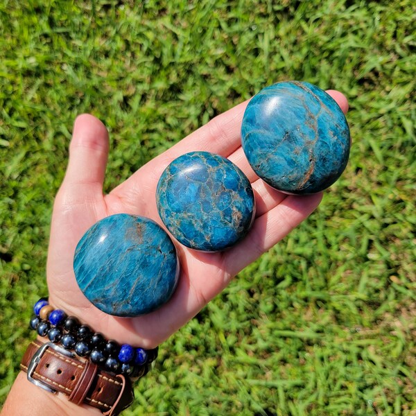 Blue Apatite Palm Stone - YOUR CHOICE / High Grade Blue Apatite Palm