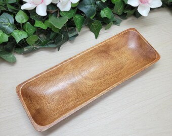 Acacia Wood Bowl | Long Rectangle Shape | 10" x 3.50" | Trinket Dish | Crystal & Jewelry Storage