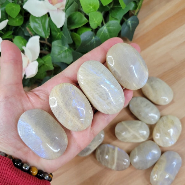 White Moonstone Palm Stone / Blue Flash Moonstone Palm / Moonstone Mini Palm / Small Moonstone Palm /  Pocket Stone