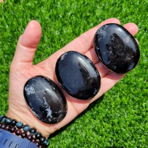 Black Tourmaline Palm Stone / Polished High Grade Black Tourmaline