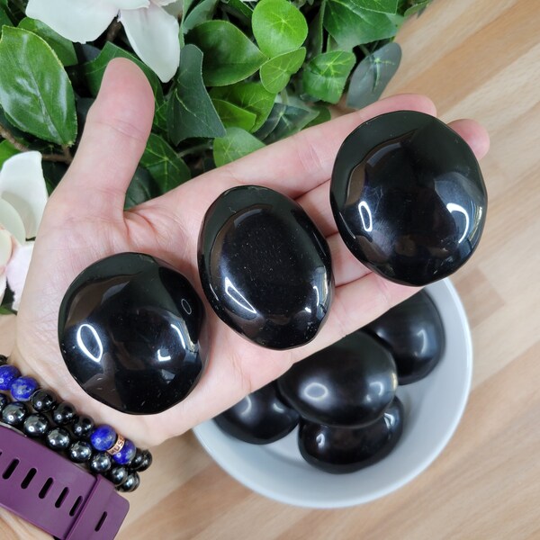 Black Obsidian Palm Stone / High Grade Black Obsidian / Polished Black Obsidian Palm