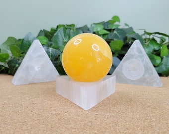Selenite Sphere Stand / Triangle Shape Selenite Sphere Holder (3" long x 3" wide x 0.75" deep)