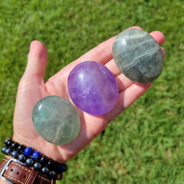 Fluorite Palm Stone - YOUR CHOICE / Small Green Fluorite Palm / Small Purple Fluorite Palm / Pocket Stone / Polished Fluorite Palm Stone