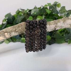 Smokey Quartz Bracelet (8mm/7.5&quot;) / FREE Gift Pouch Included / Dark Smoky Quartz Stretch Bracelet / Crystal Bead Bracelet