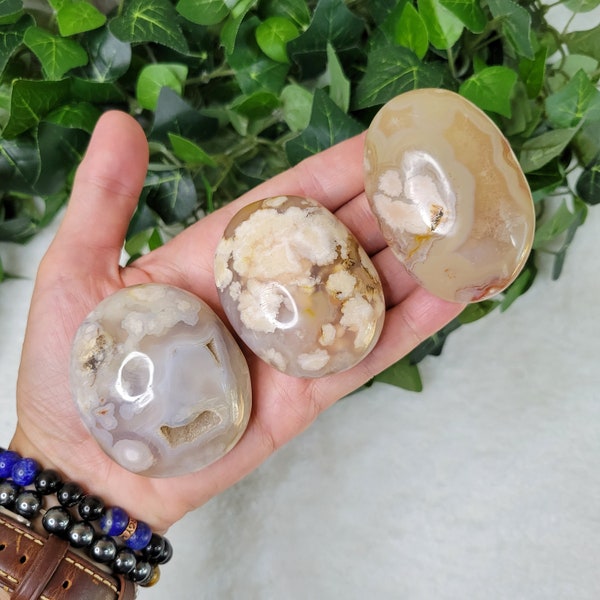 Flower Agate Palm Stone - YOUR CHOICE / High Grade Flower Agate / Natural Flower Agate / Polished Flower Agate Palm / Blossom Agate Palm
