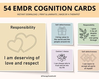 EMDR Positive Cognition Cards Affirmations Therapy Tools Trauma Coping Skills CBT Aid DBT Anxiety Relief ptsd Mental Health Psychology Help